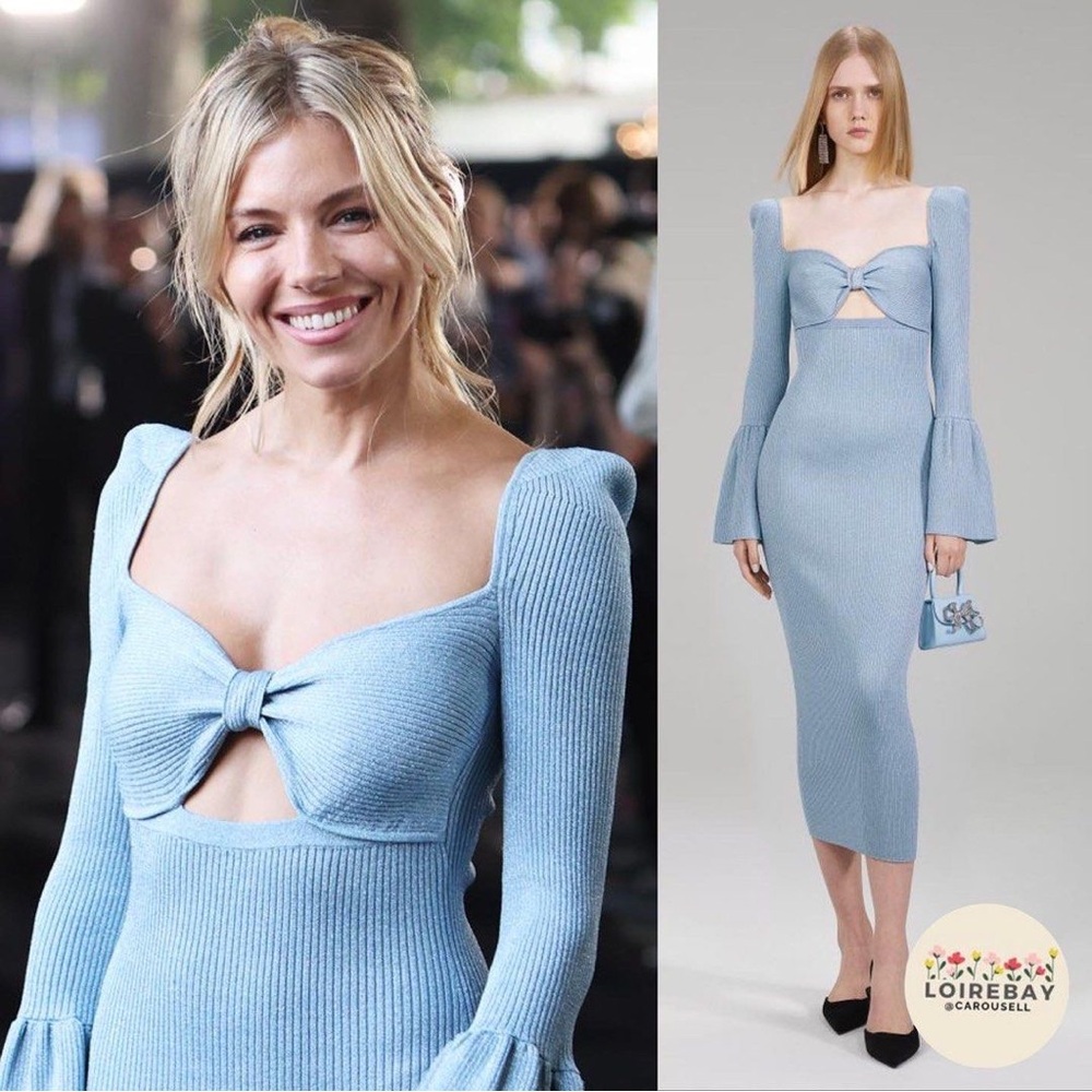 Self-Portrait Blue Lurex Ribbed Midi Dress